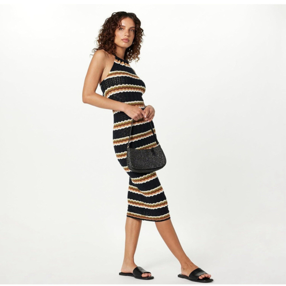 NWT The Drop Womens Jayla Sleeveless Crochet Midi Halter Dress Sz M Striped